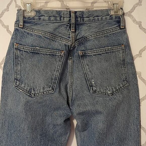 Agolde Fen High Rise Relaxed Taper Destroyed Blue Organic Cotton Jeans Size 23 - Picture 3 of 10